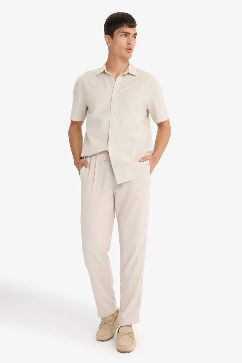 ديفاكتو Relax Fit Ankle Length Linen Look Trousers