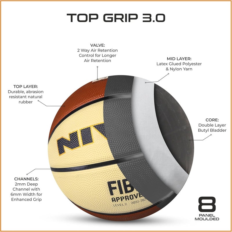 Nivia Top Grip 3.0 Basketbal, 8 Panels, Soft Rubber Cover Molded, Butyl Threadwounded Bladder, For All Indoor & Outdoor Surfaces (Multicolor, Size - 6) - Image 2