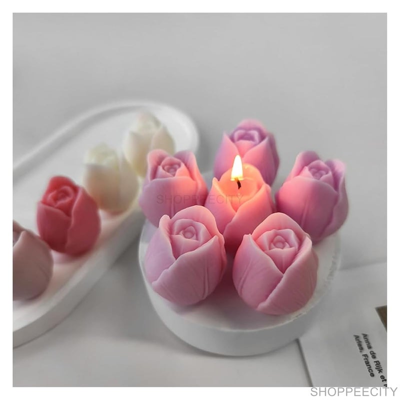 ShoppeeCity قالب شمعة على شكل زهرة توليب روز برعم من سيليكون لصنع الشموع 3D شكل زهرة روز بلوم قالب سيليكون لصنع الشوكولاتة اليدوية والحلويات والصابون والكعك وعلاج الروائح والفن بالراتنج وصنع الحرف اليدوية وتزيين الحفلات في المنزل B - Image 3