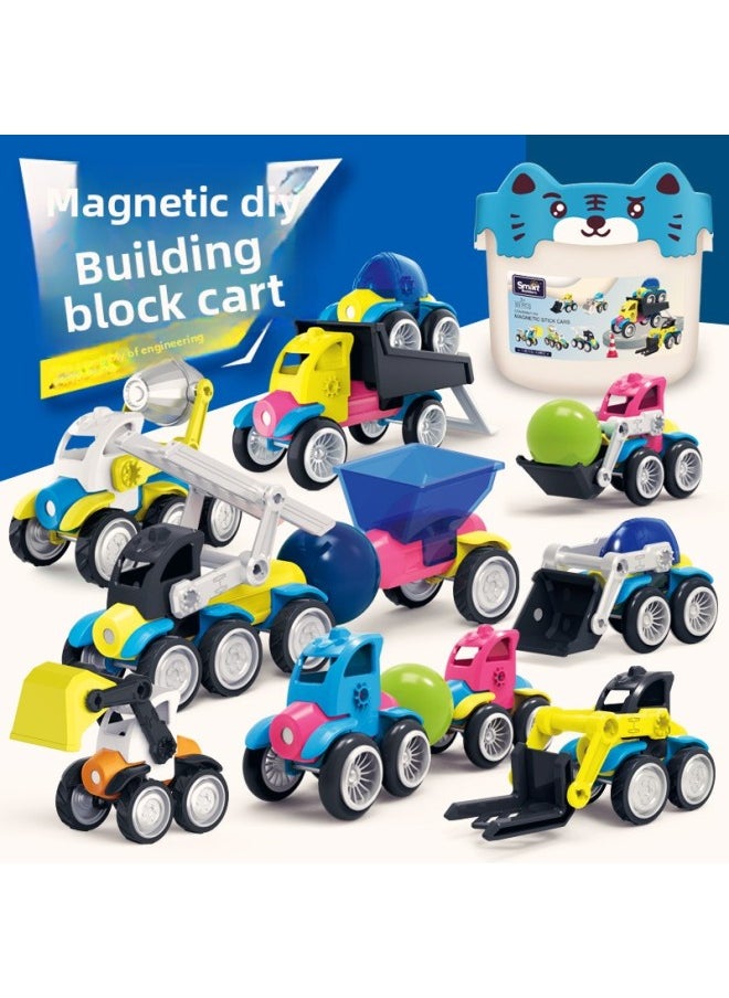 null - Magnetic Suction Building Blocks Variable Magnetic Deformation Engineering Vehicle Land, Sea And Air Assembled Building Blocks Children's King Kong Toy Car-Colour:6970-1 Large Magnetic Engineering Vehicle [4 Cars] - Image 1