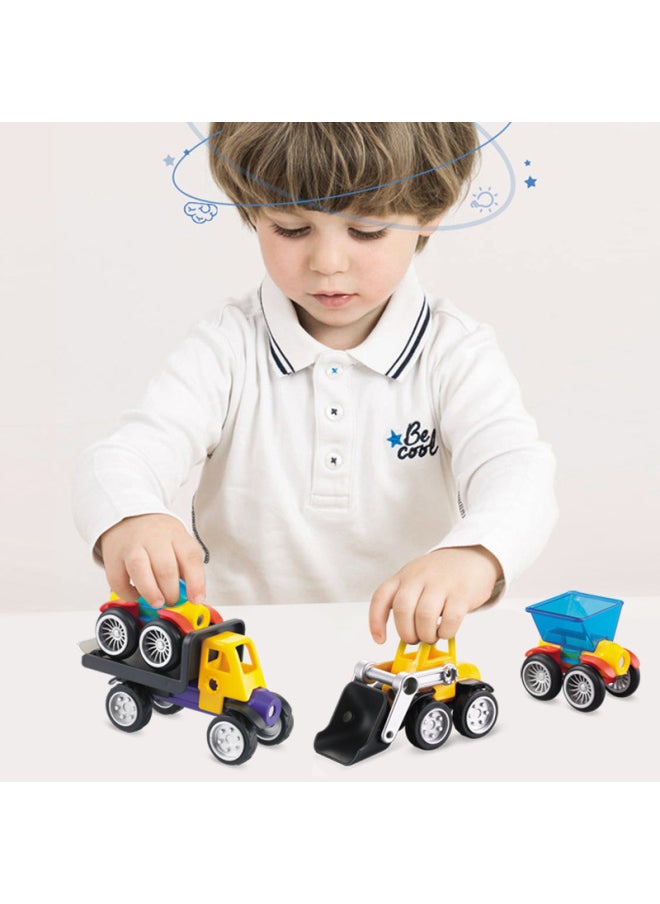 null - Magnetic Suction Building Blocks Variable Magnetic Deformation Engineering Vehicle Land, Sea And Air Assembled Building Blocks Children's King Kong Toy Car-Colour:6970-1 Large Magnetic Engineering Vehicle [4 Cars] - Image 1