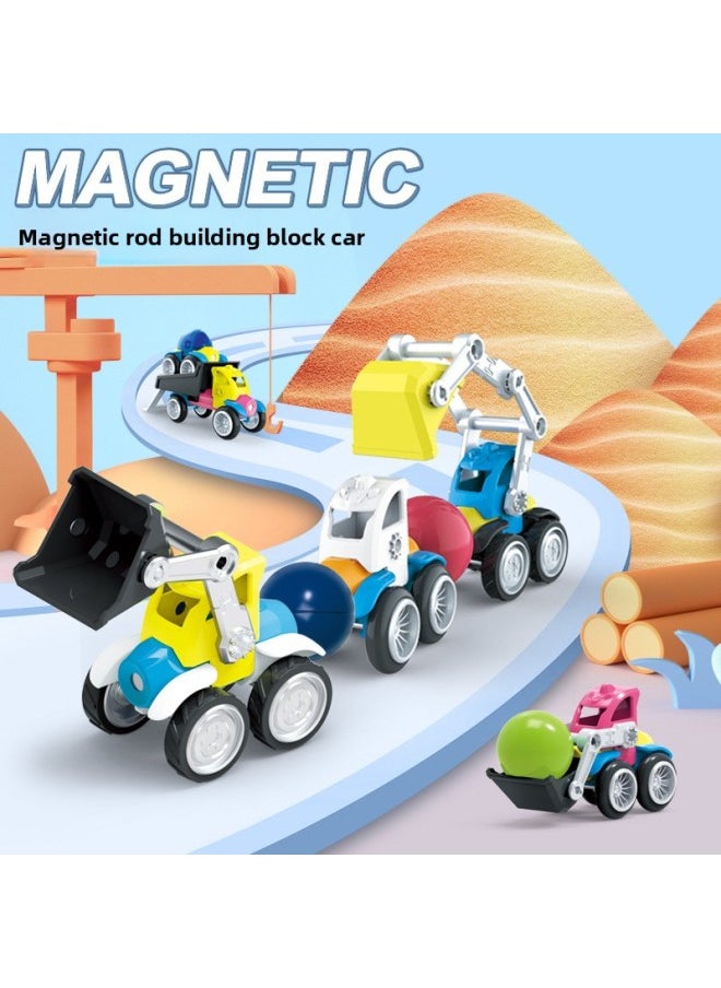 null - Magnetic Suction Building Blocks Variable Magnetic Deformation Engineering Vehicle Land, Sea And Air Assembled Building Blocks Children's King Kong Toy Car-Colour:6970-1 Large Magnetic Engineering Vehicle [4 Cars] - Image 1