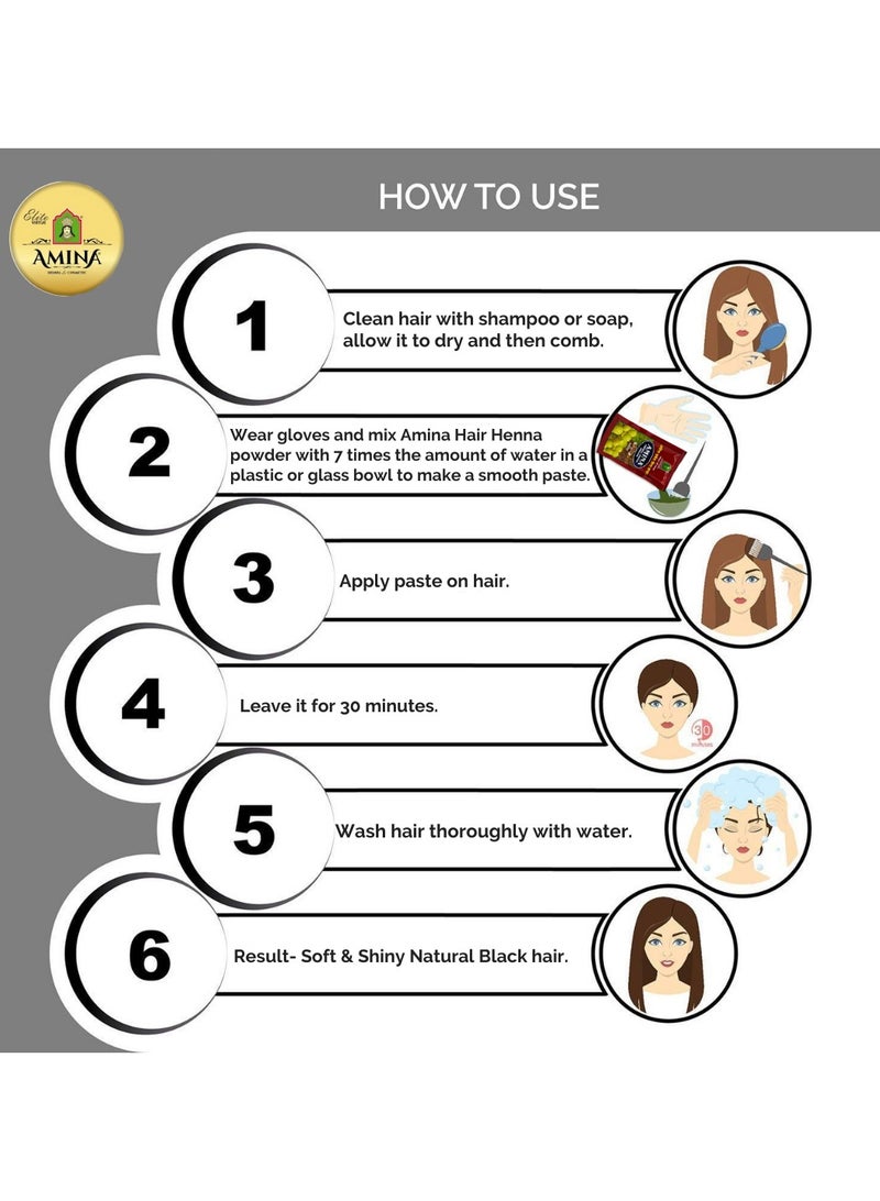 Amina Natural Brown Herbal Henna Powder For Hair Color, Natural Black Hair, Herbal Conditioning Hair Dye for Silky & Shiny Soft Hair Colour for Men & Women (35 Gms x Pack Of 10) - Image 4