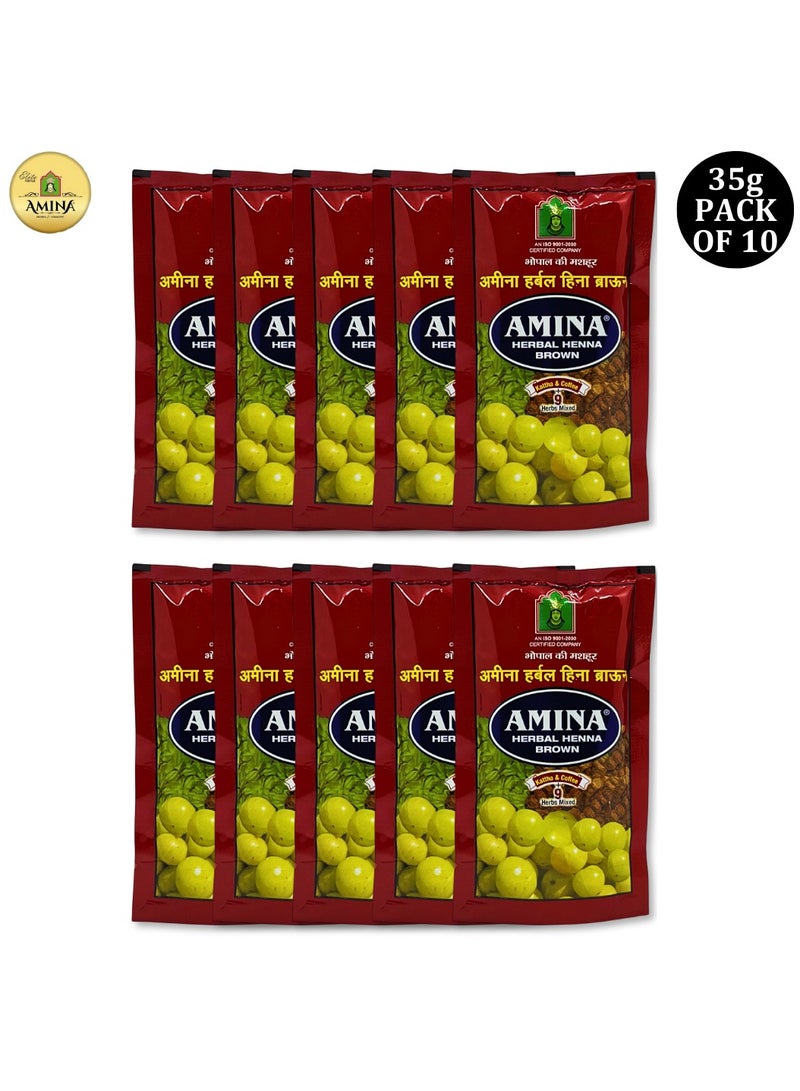 Amina Natural Brown Herbal Henna Powder For Hair Color, Natural Black Hair, Herbal Conditioning Hair Dye for Silky & Shiny Soft Hair Colour for Men & Women (35 Gms x Pack Of 10) - Image 2
