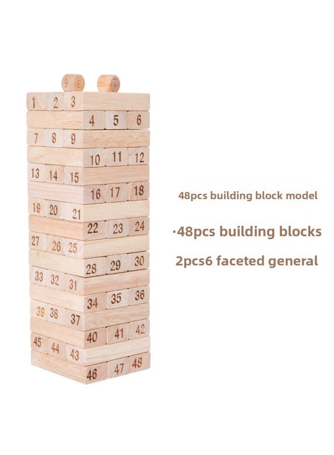 Children's Early Education Wooden Rubber Wood Jenga Leisure Desktop Parent-child Digital Jenga Building Blocks Educational Toys