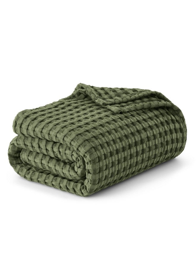 Bedsure Bedsure Cooling Cotton Waffle King Size Blanket - Lightweight Breathable Blanket of Rayon Derived from Bamboo for Hot Sleepers, Luxury Throws for Bed, Couch and Sofa, Green, 104x90 Inches  - Image 1