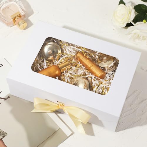 PLINJOY White Gift Box for Presents with Ribbon 10.8x7.5x3.5 Inches Clear Gift Box with Window Magnetic Closure Gift Boxes with Lids - Image 4