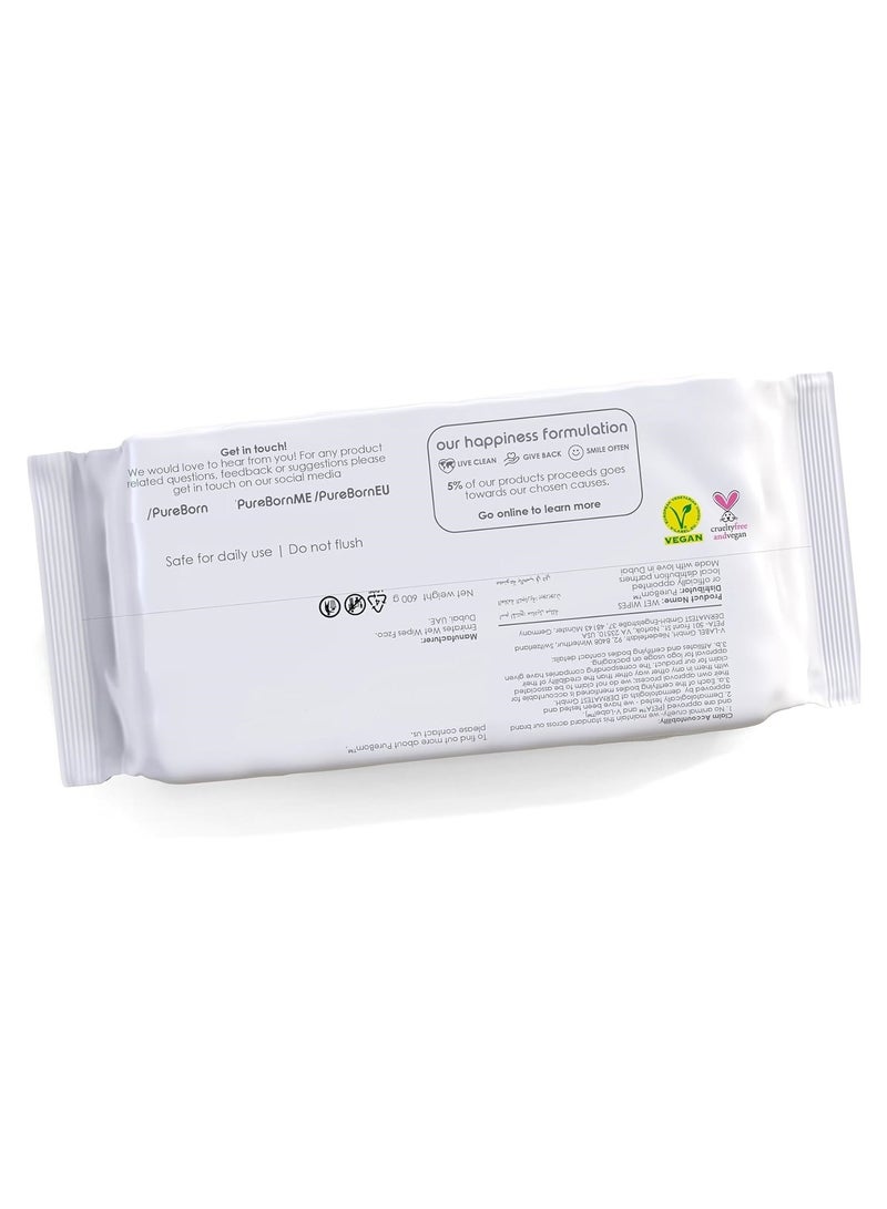 بيور بورن مناديل مبللة للأطفال من القطن العضوي النقي مع خلاصة الجريب فروت، 60 منديل - Image 2