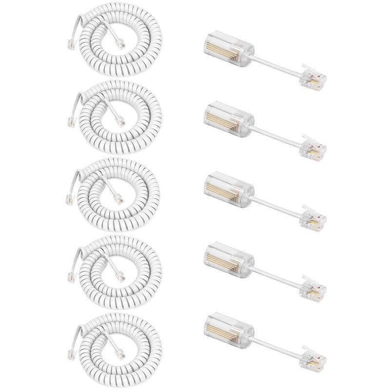 Uvital Telephone Handset Cord Detangler, 5 Pack Phone Handset Cord 10Ft Uncoiled(1.2 Ft Coiled) and 5 Pack 360 Degree Rotating Swivel Anti-Tangle Untangler Cord Detangler(White) - Image 1
