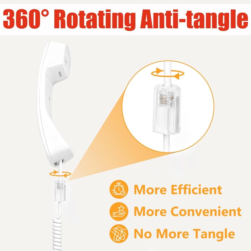 Uvital Telephone Handset Cord Detangler, 5 Pack Phone Handset Cord 10Ft Uncoiled(1.2 Ft Coiled) and 5 Pack 360 Degree Rotating Swivel Anti-Tangle Untangler Cord Detangler(White) - Image 4