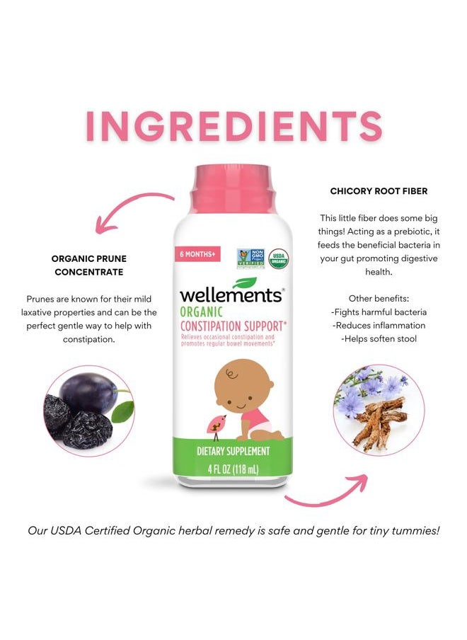 Wellements Organic Constipation Support | Safe and Gentle Organic Constipation Relief for Infants, Babies and Toddlers | No Harsh Laxatives | USDA Certified Organic | 4 Fl Oz. 6 Months +  - Image 4