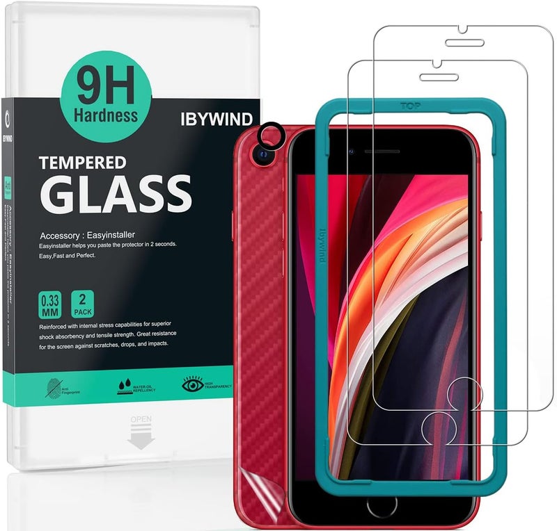 Screen Protector For Iphone SE 2022/SE 2020/7/8 (4.7 Inches),with 2Pcs Tempered Glass,1Pc Camera Lens Protector,1Pc Backing Carbon Fiber Film 【Fingerprint Reader,Easy to install】 - Image 2