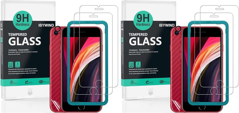 Screen Protector For Iphone SE 2022/SE 2020/7/8 (4.7 Inches),with 2Pcs Tempered Glass,1Pc Camera Lens Protector,1Pc Backing Carbon Fiber Film 【Fingerprint Reader,Easy to install】 - Image 1