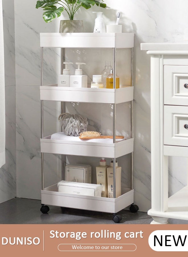 DUNISO 4 Tier Storage rolling cart with 4 Universal Wheels, Multipurpose Organizer Trolley, Rolling Utility Shelves for Narrow Space, Kitchen, Bathroom, Laundry, Living Room - Image 1