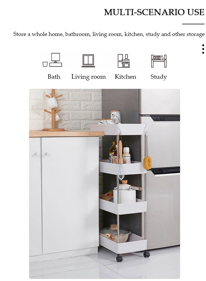 DUNISO 4 Tier Storage rolling cart with 4 Universal Wheels, Multipurpose Organizer Trolley, Rolling Utility Shelves for Narrow Space, Kitchen, Bathroom, Laundry, Living Room - Image 3