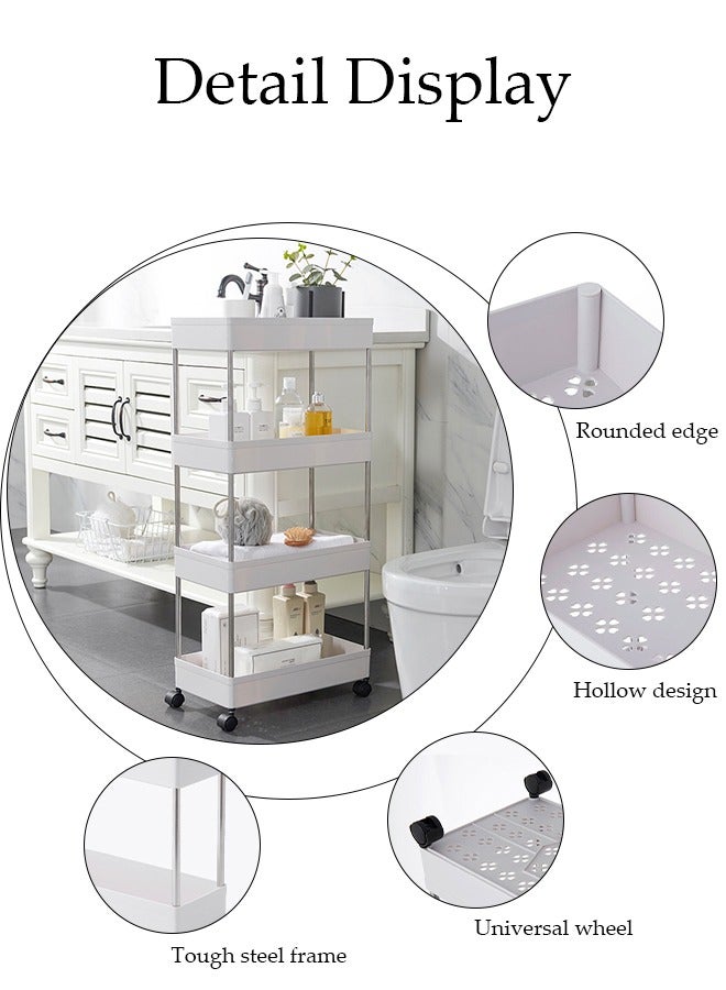 DUNISO 4 Tier Storage rolling cart with 4 Universal Wheels, Multipurpose Organizer Trolley, Rolling Utility Shelves for Narrow Space, Kitchen, Bathroom, Laundry, Living Room - Image 3