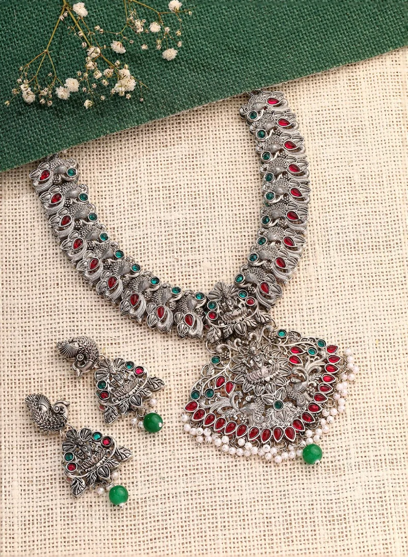 Priyaasi Plated Stone Studded  Beads Bedded Necklace With Earrings
