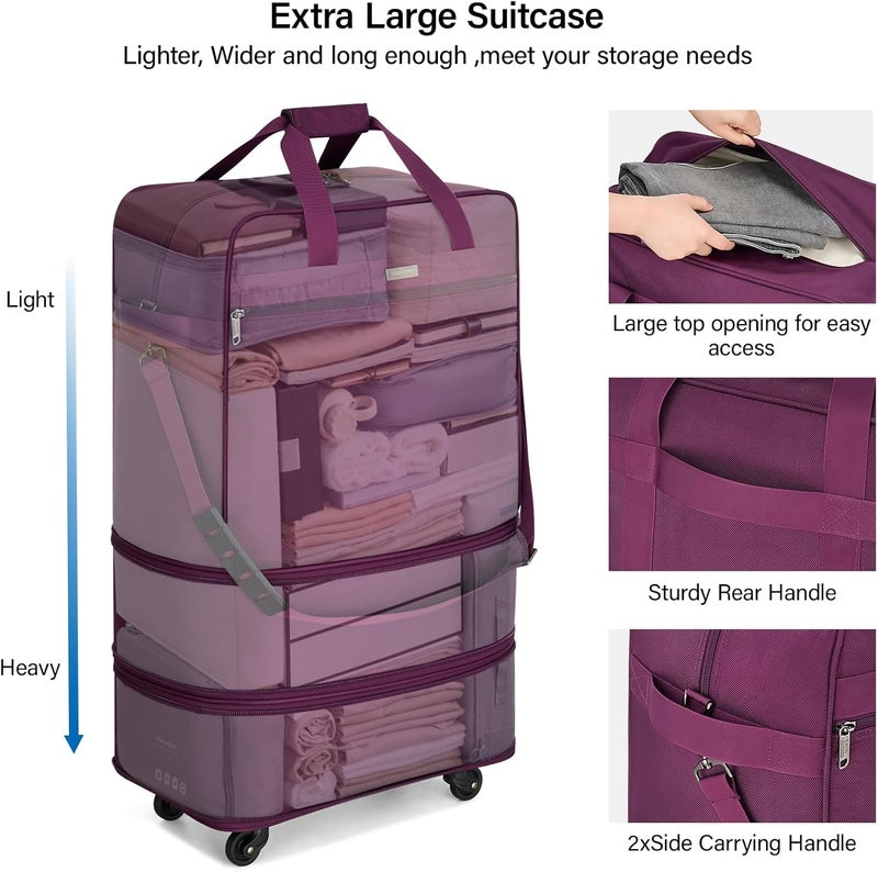 Hanke Suitcases with Wheels Expandable Foldable Luggage Bag Collapsible Rolling Travel Duffel Bag without Telescoping Handle - Image 3