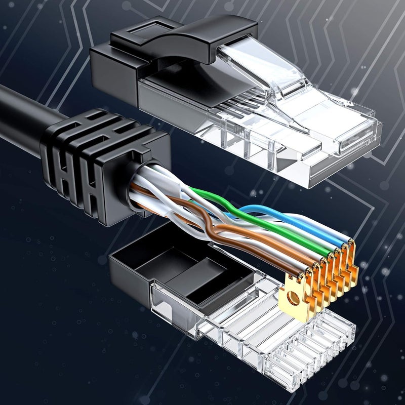 Sado كابل إيثرنت بطول 15 متر خارجي Cat 5e، كابل LAN، كابل تصحيح بدون تشابك، مرن، شبكة، سرعة تصل إلى 1000 ميجابت في الثانية، موصل RJ45 لجهاز الكمبيوتر، الخادم، الموجه، المودم، التلفاز - أسود - Image 4