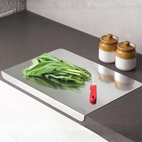 Rena Countertop Chopping Board for Kitchen & Home Use, Premium Stainless Steel Cutting Board for Vegetables, Fruits, Meat, Dough, Bread, Non-Slip Angled Grip & Rust Resistant (41 x 28.5 cms) - Image 2