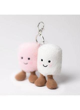 Amuseables Pair of Marshmallows Bag Charm – Cute Pink & White Plush Keychain for Bags, Backpacks, Keys – Soft Marshmallow Duo Accessory with Satin Ribbon & Metal Clasp - view 2