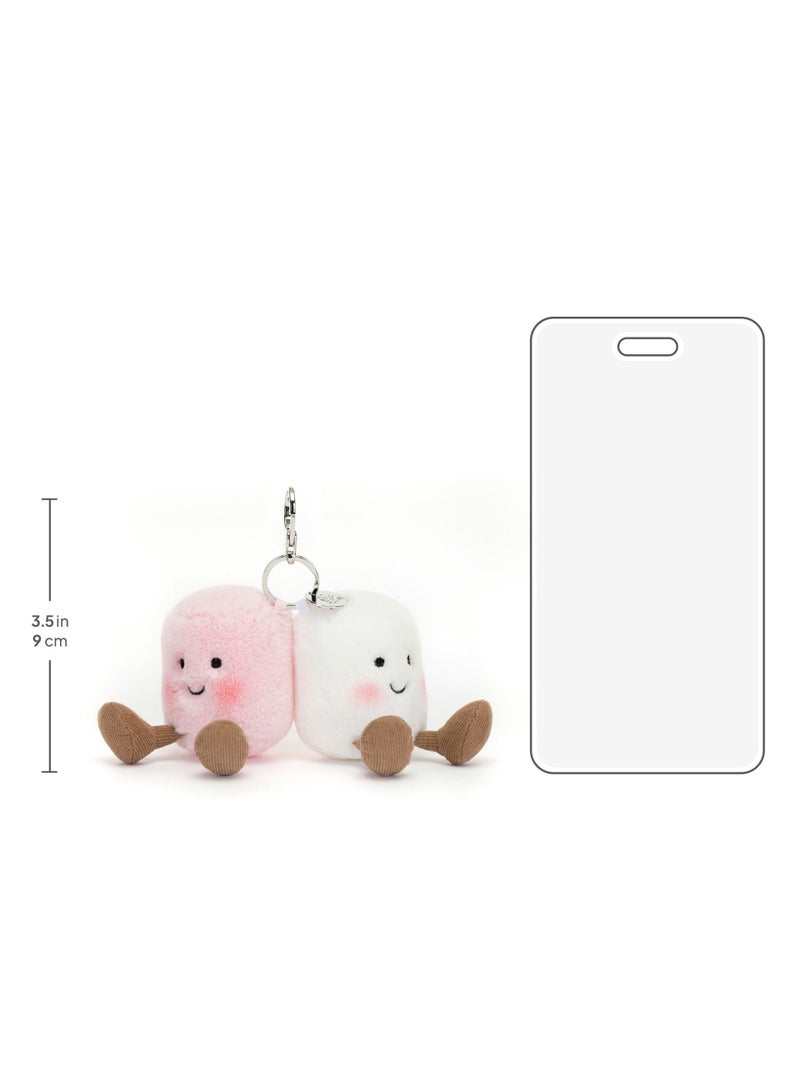 Jellycat سحر حقيبة زوج من المارشميلو - سلسلة مفاتيح قطنية وردية وبيضاء لطيفة للحقائب، والحقائب المدرسية، والمفاتيح - إكسسوار دوي المارشميلو الناعم مع شريط ساتان ومشبك معدني - Image 5