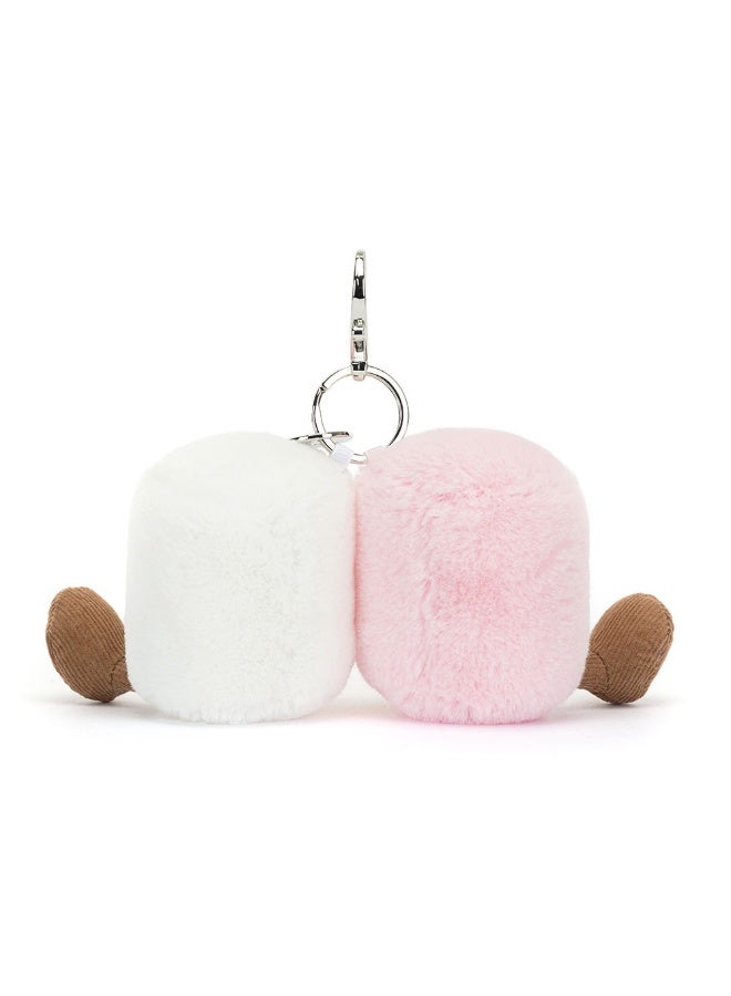 Jellycat سحر حقيبة زوج من المارشميلو - سلسلة مفاتيح قطنية وردية وبيضاء لطيفة للحقائب، والحقائب المدرسية، والمفاتيح - إكسسوار دوي المارشميلو الناعم مع شريط ساتان ومشبك معدني - Image 4