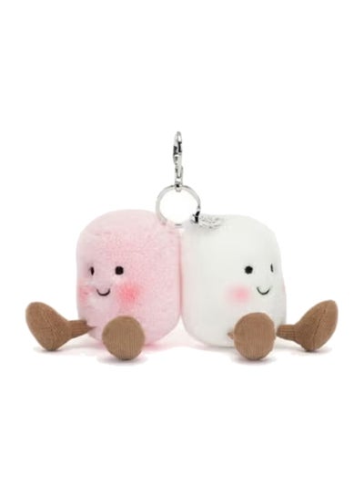 Jellycat Amuseables Pair of Marshmallows Bag Charm – Cute Pink & White Plush Keychain for Bags, Backpacks, Keys – Soft Marshmallow Duo Accessory with Satin Ribbon & Metal Clasp