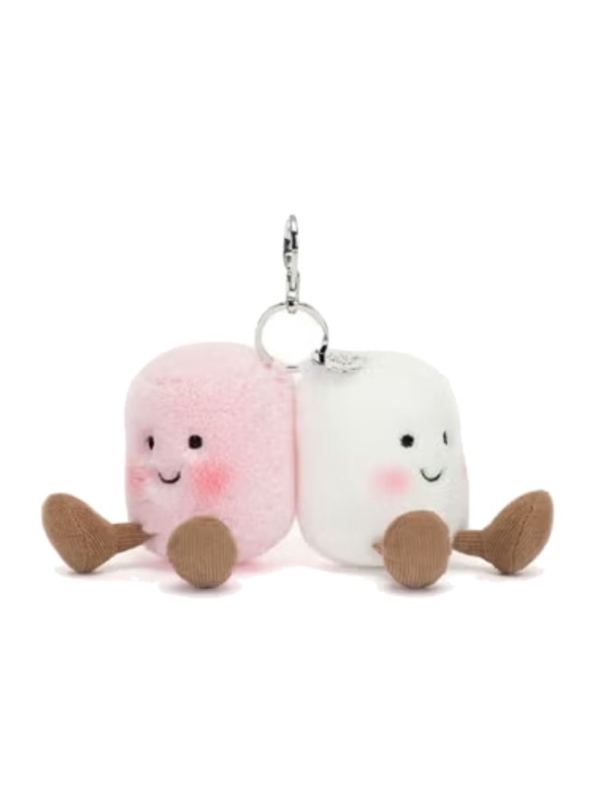 Jellycat Amuseables Pair of Marshmallows Bag Charm – Cute Pink & White Plush Keychain for Bags, Backpacks, Keys – Soft Marshmallow Duo Accessory with Satin Ribbon & Metal Clasp - Image 1