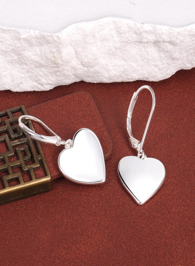 أليكس كرافت أقراط فضية على شكل قلب للنساء، أقراط متدلية على شكل قلب، أقراط حلقية صغيرة، أقراط مضادة للحساسية بمشبك خلفي. - Image 2