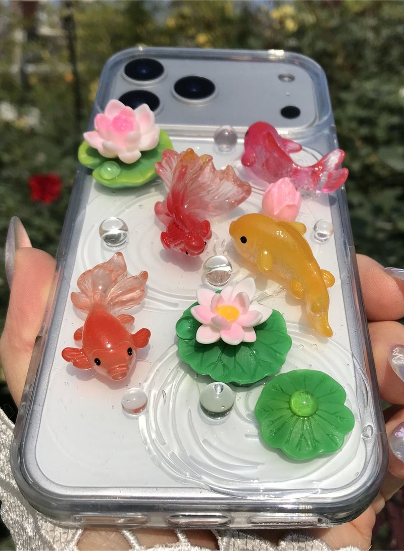 iPhone 17 Pro Max Case,Handmade Whirlpool Koi Lotus Leaf Cover Shockproof Soft TPU Protection Case - Image 4