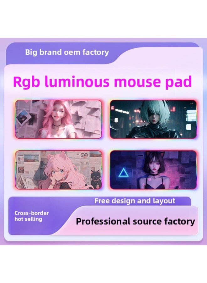 RGB Luminous Mouse Pad Cartoon Computer Keyboard Table Pad Non-Slip Thickened E-Sports LED Luminous Mouse Pad-Color:800*300 [color Box Packaging]-Pattern:Girl With White Socks - Image 2