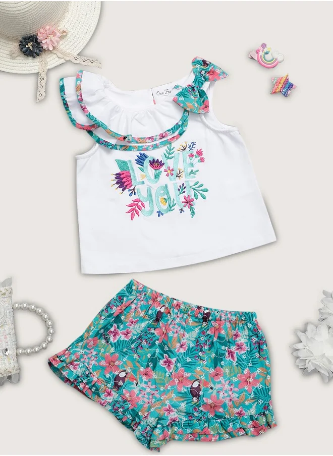 ون فرايدي One Friday Baby Girls Round Neck White Top With Multicolored frills