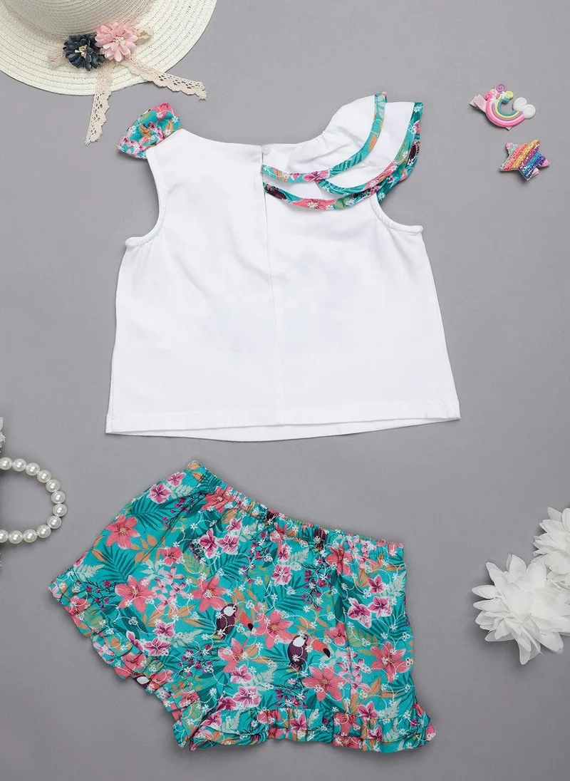 One Friday One Friday Baby Girls Round Neck White Top With Multicolored frills