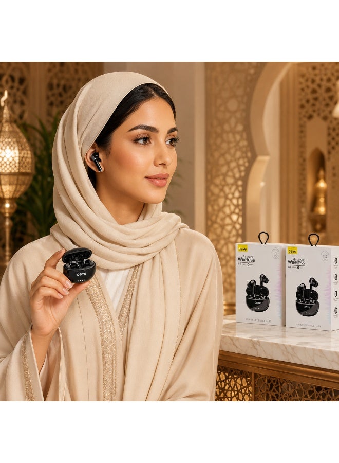 سماعات أذن لاسلكية بتقنية بلوتوث مع علبة شحن، سماعات رياضية داخل الأذن، تحكم باللمس، ميكروفون مدمج، شحن من النوع C، أسود - Image 4