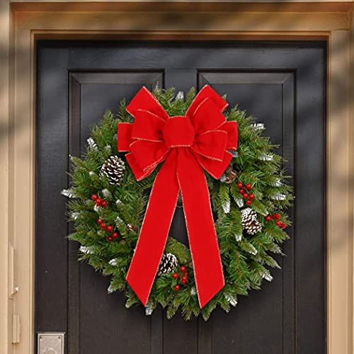 Hongsome 2 Pack Red Christmas Bows Outdoor Decorations,12”x20” Large Christmas Tree Topper Bow, Velvet Wreath Bow with Glitter Gold Edge for Xmas Home Front Door Decor - Image 5