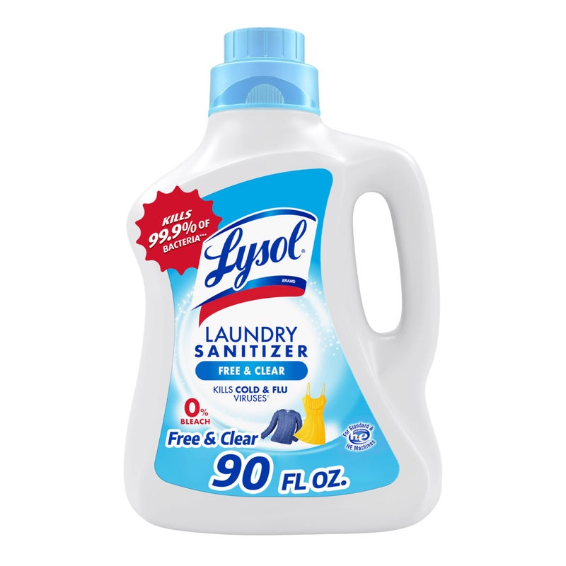 Lysol Laundry Sanitizer Additive, Free & Clear, Free from Fragrance and Dyes, 0% Bleach Laundry Sanitizer, Bacteria-causing Laundry Odor Eliminator, Unscented, 90 Fl Oz (Pack of 1) - Package May Vary - Image 1