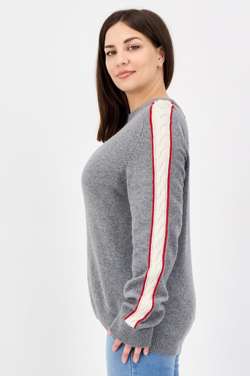 Aigle Women Crew Neck Knitted Long Sleeve Sweater, Light Grey - Image 3