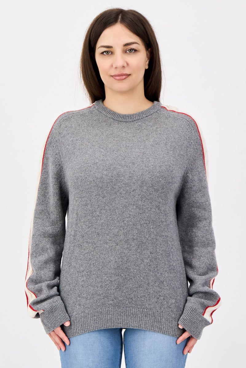 Aigle Women Crew Neck Knitted Long Sleeve Sweater, Light Grey - Image 1