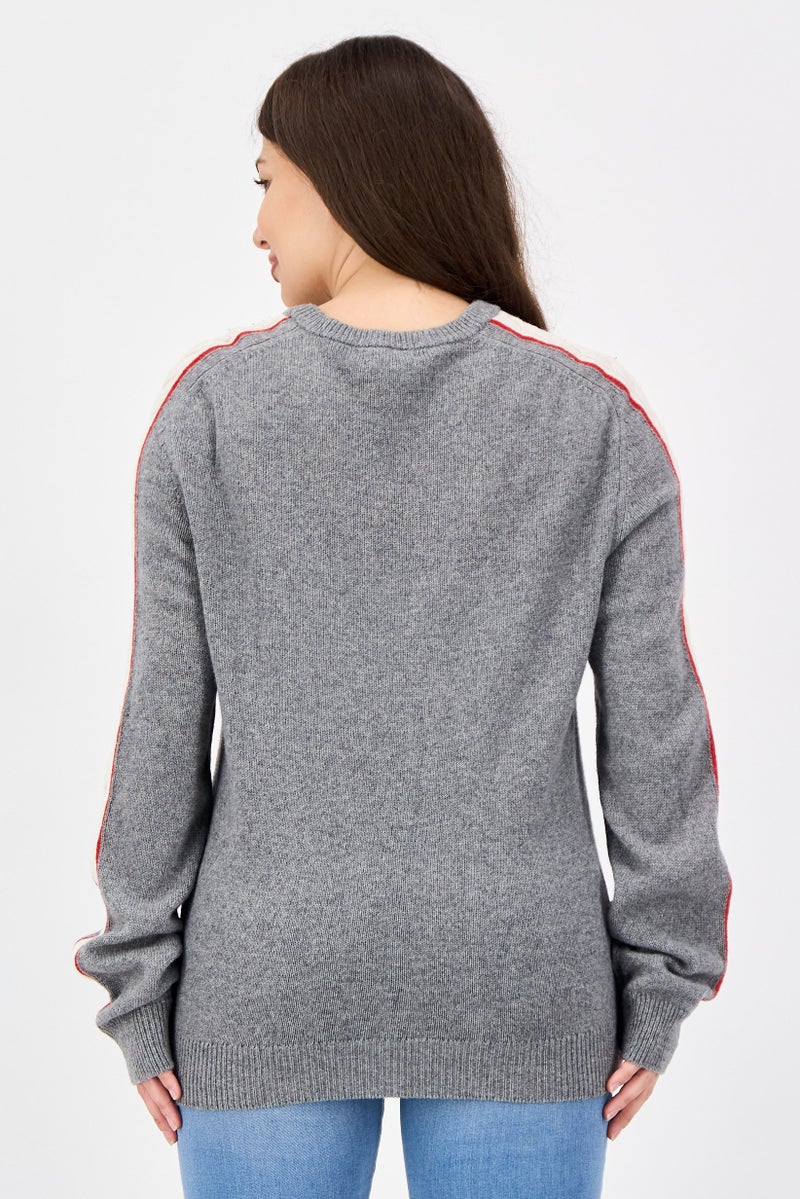 Aigle Women Crew Neck Knitted Long Sleeve Sweater, Light Grey - Image 4