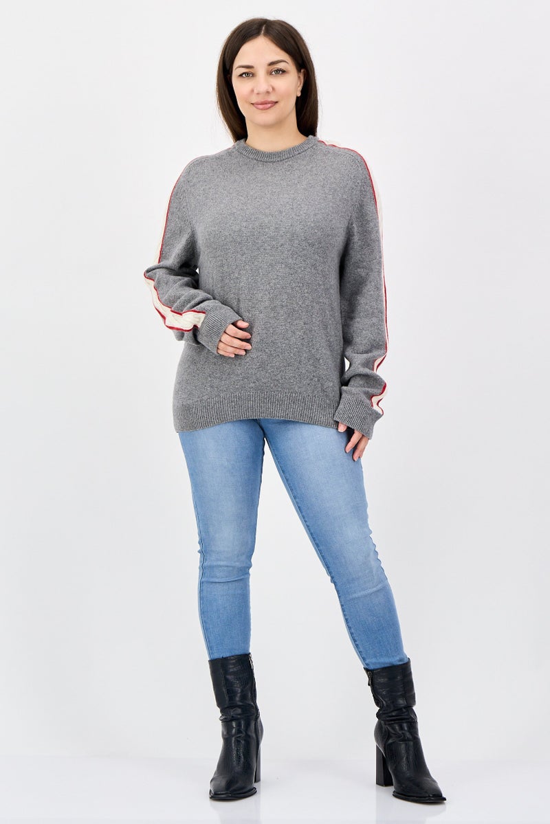 Aigle Women Crew Neck Knitted Long Sleeve Sweater, Light Grey - Image 2