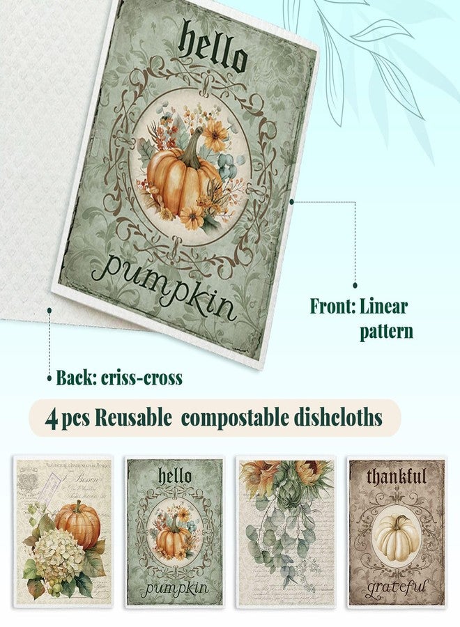 LARTSFRO Vintage Fall Pumpkin Swedish Dishcloths for Kitchen Towels, Vintage Autumn Pumpkin Thanksgiving Farm House Gifts 4 Pack Dish Cloths for kitchen, Papaya Reusable Cleaning Paper Towels Washable - Image 3