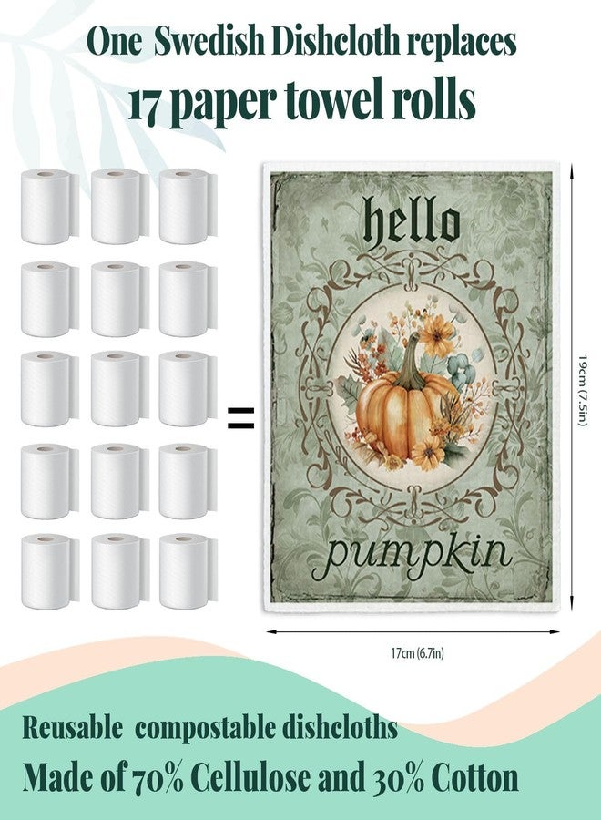LARTSFRO Vintage Fall Pumpkin Swedish Dishcloths for Kitchen Towels, Vintage Autumn Pumpkin Thanksgiving Farm House Gifts 4 Pack Dish Cloths for kitchen, Papaya Reusable Cleaning Paper Towels Washable - Image 2