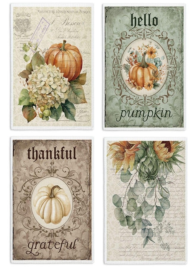 LARTSFRO Vintage Fall Pumpkin Swedish Dishcloths for Kitchen Towels, Vintage Autumn Pumpkin Thanksgiving Farm House Gifts 4 Pack Dish Cloths for kitchen, Papaya Reusable Cleaning Paper Towels Washable - Image 1