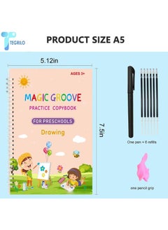 TEGRILO Handwriting Copybook, Magic Calligraphy Practice Book For Kids, Reusable Tracing Practice kit. Included Easy Grip Pen & Refill 4 books Math Numbers English Alphabet Drawing (A5)  - Image 2