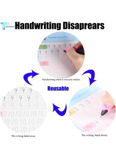 TEGRILO Handwriting Copybook, Magic Calligraphy Practice Book For Kids, Reusable Tracing Practice kit. Included Easy Grip Pen & Refill 4 books Math Numbers English Alphabet Drawing (A5)  - Image 3