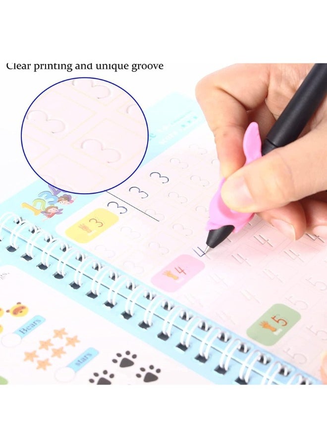 Handwriting Copybook, Magic Calligraphy Practice Book For Kids, Reusable Tracing Practice kit. Included Easy Grip Pen & Refill 4 books Math Numbers English Alphabet Drawing (A5)