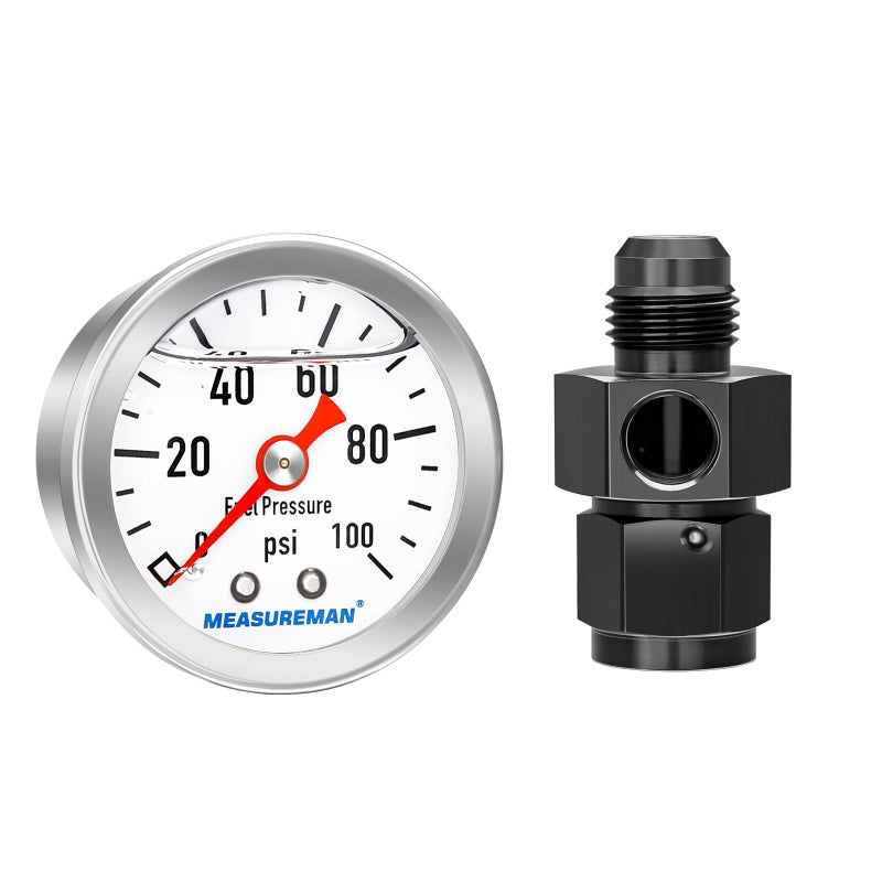 MEASUREMAN 0100Psi Stainless Steel Glycerin Filled Fuel Pressure Gauge 112 Dial Size with 6AN Fuel Pressure Take Off Fitting Adapter Aluminum 18 NPT Center Back Mount - Image 3