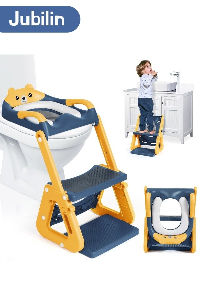 جوبيلين مقعد مرحاض للتدريب على استخدام النونية 2 في 1 مع كرسي مرحاض متدرج للطفل الصغير، مقعد نونية للتدريب على استخدام النونية للأطفال الأولاد والبنات مع واقي من الرذاذ ووسادة مضادة للانزلاق، سلم قابل للتعديل وارتفاع مقعد النونية، أزرق - Image 1