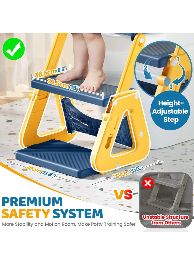 جوبيلين مقعد مرحاض للتدريب على استخدام النونية 2 في 1 مع كرسي مرحاض متدرج للطفل الصغير، مقعد نونية للتدريب على استخدام النونية للأطفال الأولاد والبنات مع واقي من الرذاذ ووسادة مضادة للانزلاق، سلم قابل للتعديل وارتفاع مقعد النونية، أزرق - Image 2